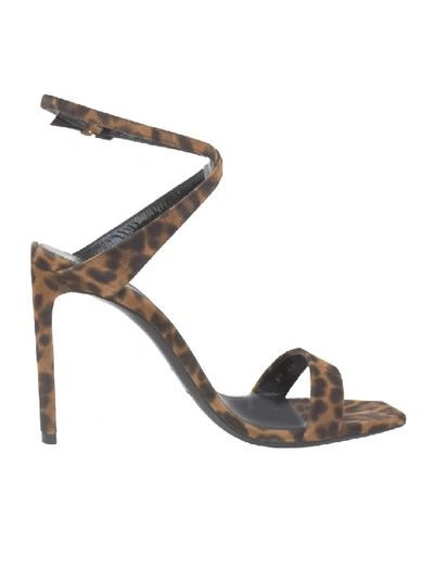 Shop Saint Laurent Bea Leopard Leather Sandals In Brown