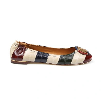 Shop Tory Burch White/blue Leather Flats In Neutrals