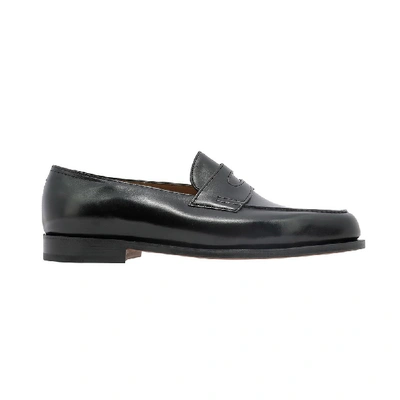 Shop John Lobb Black Leather Loafers In Grey