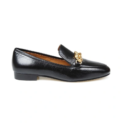 Shop Tory Burch Black Leather Loafers In Grey