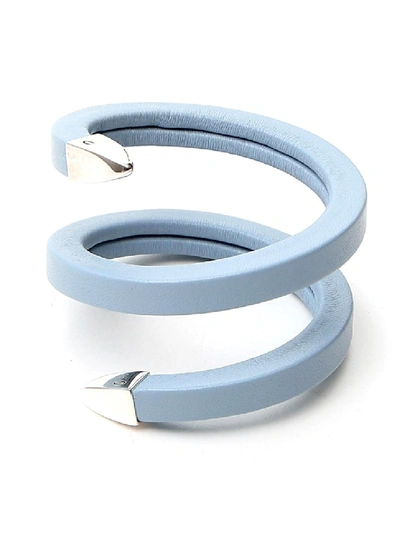 Shop Bottega Veneta Light Blue Leather Bracelet