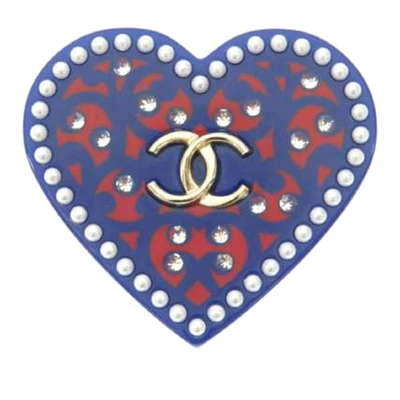 Pre-owned Chanel Cc Rhinestone Heart Brooch In Not Applicable