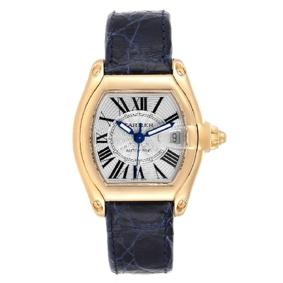 Shop Cartier Roadster Yellow Gold Blue Strap Large Mens Watch W62005v2 In Not Applicable