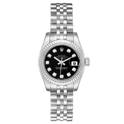 Shop Rolex Datejust Steel White Gold Black Diamond Dial Ladies Watch 179174 In Not Applicable