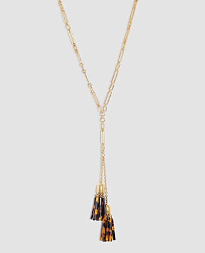 Shop Ann Taylor Tortoiseshell Print Tassel Pendant Necklace In Gold