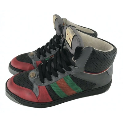 Pre-owned Gucci Screener Black Leather Trainers