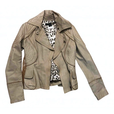 Pre-owned Just Cavalli Leather Jacket In Beige