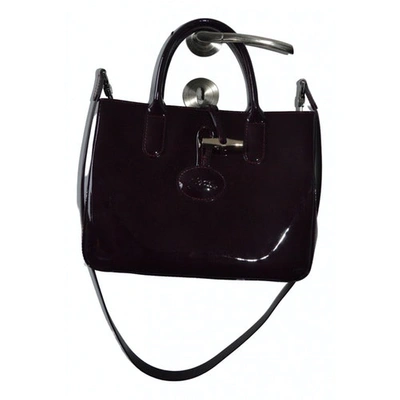 Pre-owned Longchamp Roseau Patent Leather Tote In Purple
