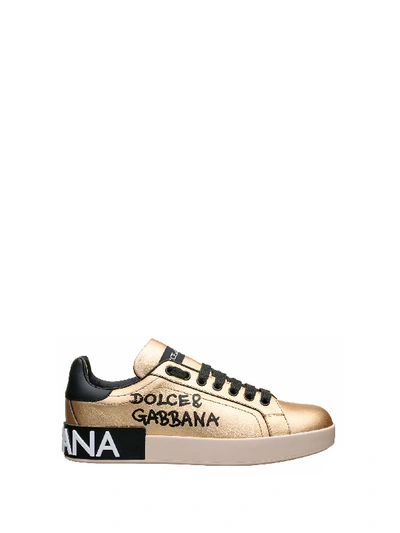 Shop Dolce & Gabbana Metallic Low-top Sneakers In Oro