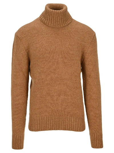 Shop Ami Alexandre Mattiussi Ami Ribbed Turtleneck Jumper In Camel