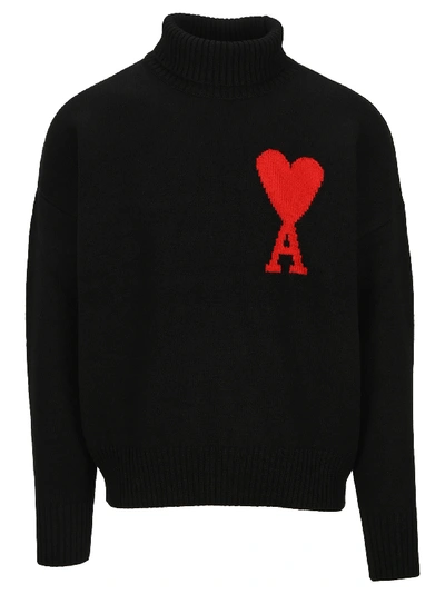 Shop Ami Alexandre Mattiussi Ami Ami De Coeur Oversize Funnel Neck Sweater In Black