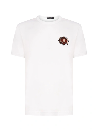Shop Dolce & Gabbana Logo-patch Cotton T-shirt In Bianco Ottico