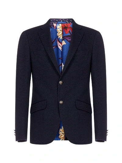 Shop Etro Herringbone-motif Wool-blend Blazer In Blu
