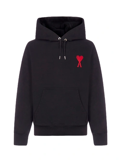 Shop Ami Alexandre Mattiussi Ami De Coeur-logo Cotton Hoodie In Noir