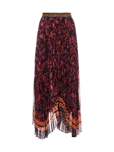 Shop Alice And Olivia Katz Floral Print Asymmetrical Pleated Skirt In Fall Into You Blk Multi