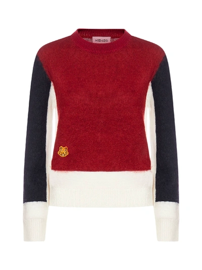 Shop Kenzo Tiger-logo Color-block Wool-blend Sweater In Daim
