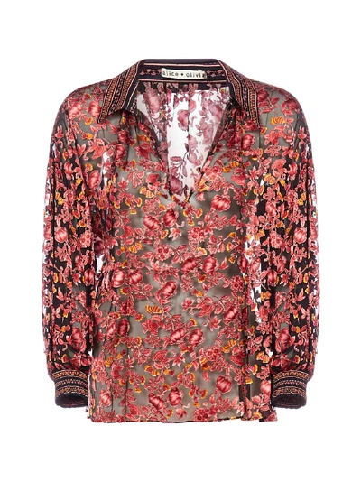 Shop Alice And Olivia Desiree Floral Print Blend-silk Blouse In Fall Into You Blk Multi