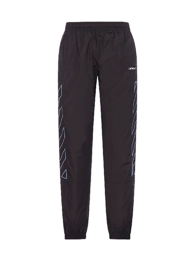 Shop Off-white Diagonals Nylon Track Pants In Black Light Blue