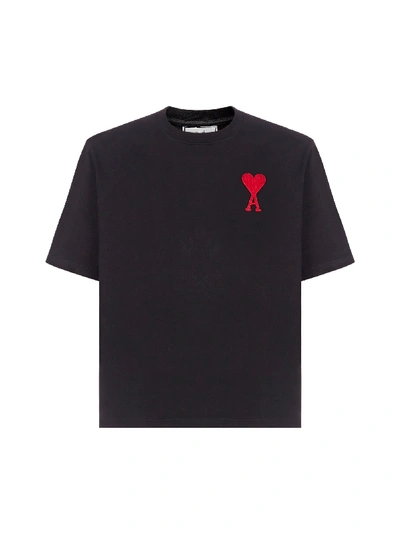 Shop Ami Alexandre Mattiussi Ami De Coeur-logo Cotton T-shirt In Noir