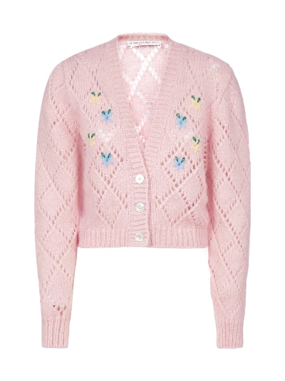 Shop Alessandra Rich Embroidery Alpaca And Wool Crop Cardigan In Pink
