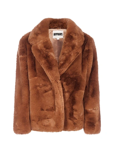 Shop Apparis Manon Faux Fur Short Coat In Camel