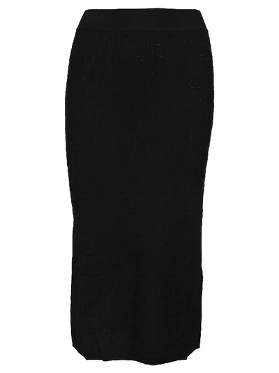 Shop Fendi Monogram Pattern Pencil Skirt In Black