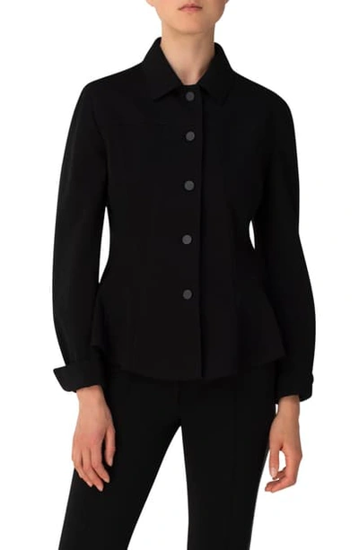 Shop Akris Punto Kent Collar Jersey Peplum Jacket In Black