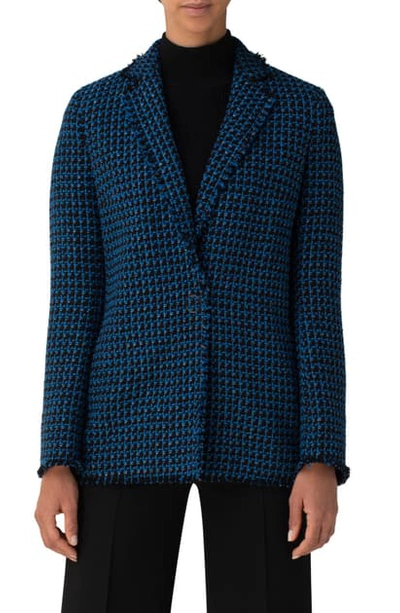 Shop Akris Punto Tweed Cotton Blend Blazer In Black-japan Blue