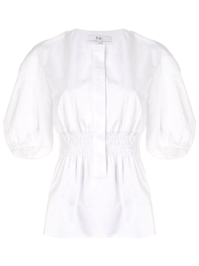 Shop Tibi Sculpted Sleeve Cotton Blouse In White