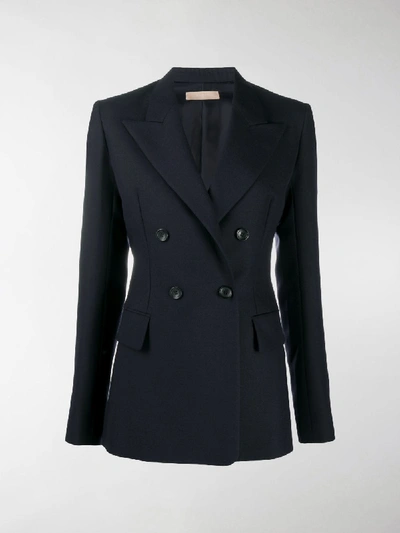 Shop Alaïa Long-sleeved Double Breasted Blazer In Blue