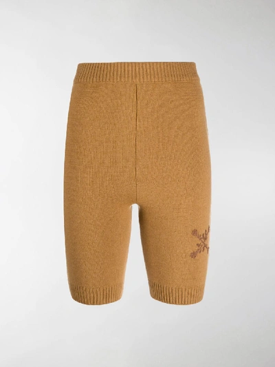 Shop Off-white Embroidered Floral Arrows Motif Knitted Shorts In Brown