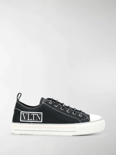 Shop Valentino Logo Patch Low-top Sneakers In Black