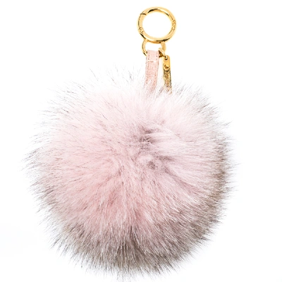 Pre-owned Fendi Beige/pink Fox Fur Pom Pom Bag Charm