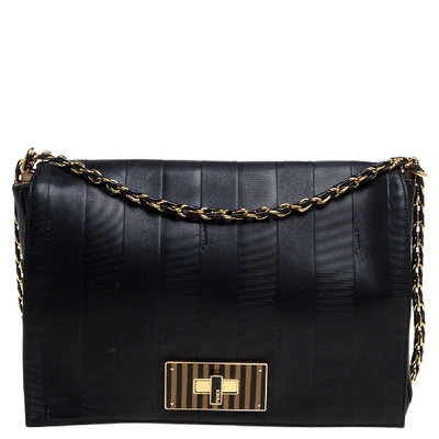 Pre-owned Fendi Black Leather Pequin Large Claudia Shoulder Bag