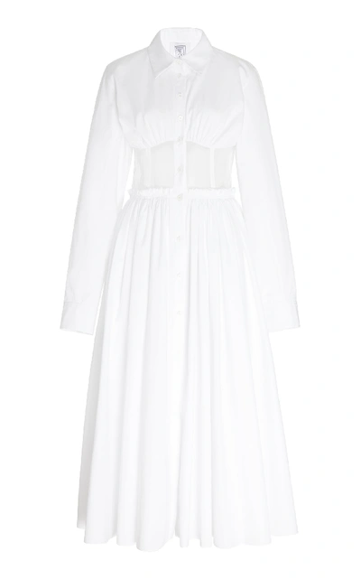 Shop Rosie Assoulin Cotton Corset Shirt Dress In White