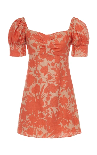 Shop Alexis Pilou Printed Linen Mini Dress In Orange