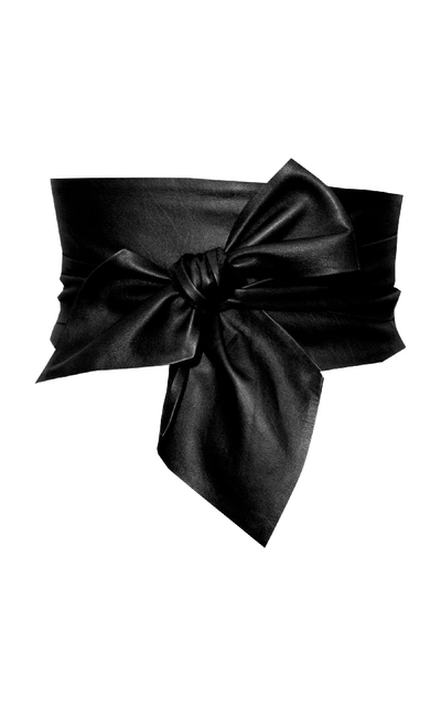 Shop Andres Otalora Tie-front Fior Leather Belt In Black