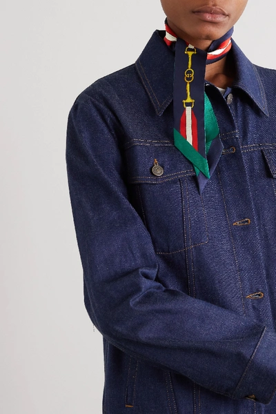 Shop Gucci + Net Sustain Printed Organic Silk-twill Scarf In Navy