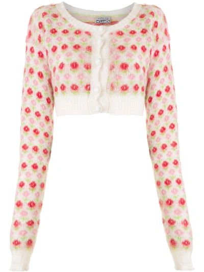 Shop Ashley Williams Floral Intarsia Cropped Cardigan In White