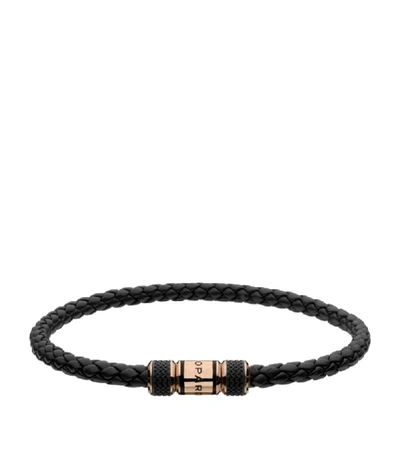 Shop Chopard Leather And Rose Gold Classic Racing Bracelet In Black
