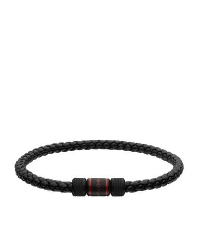 Shop Chopard Leather And Brass Classic Racing Bracelet In Black