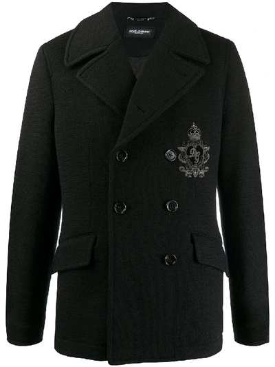 Shop Dolce & Gabbana Logo-patch Wool Peacoat In Black
