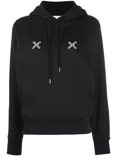 Shop Kenzo Cross Logo Cotton Hoodie In Black