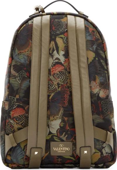 Shop Valentino Green Camo Butterfly Rockstud Backpack