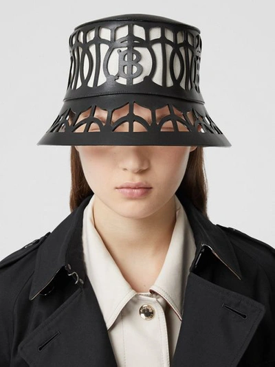 Shop Burberry Monogram Motif Cut-out Leather Bucket Hat In Black