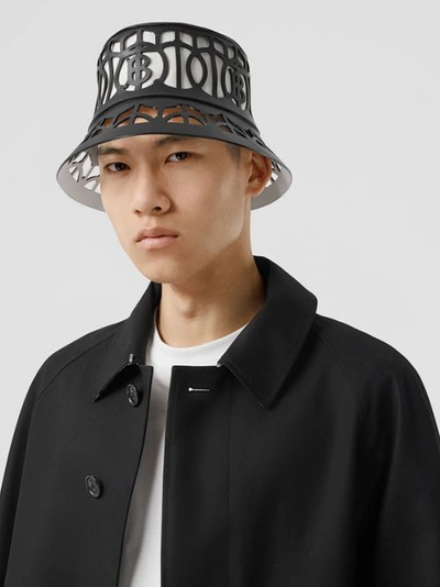 Shop Burberry Monogram Motif Cut-out Leather Bucket Hat In Black