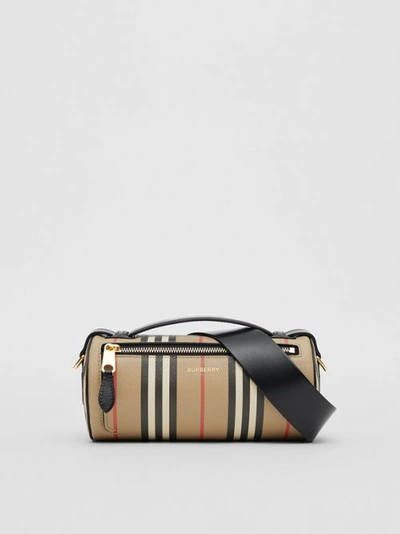 Shop Burberry The Icon Stripe E-canvas And Leather Barrel Bag In Archive Beige