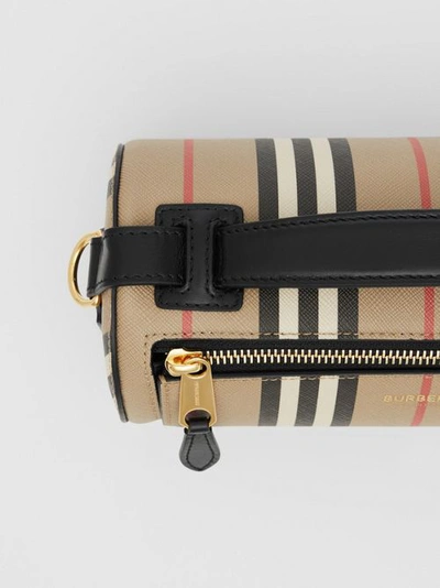 Shop Burberry The Icon Stripe E-canvas And Leather Barrel Bag In Archive Beige