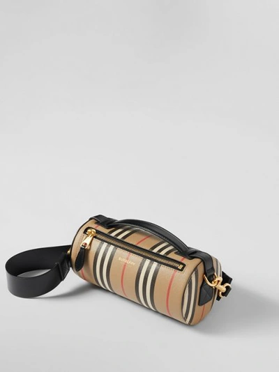 Shop Burberry The Icon Stripe E-canvas And Leather Barrel Bag In Archive Beige