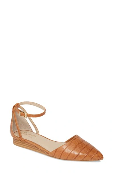 Seychelles Plateau Ankle Strap Pointed Toe Flat In Cognac Crocodile Print